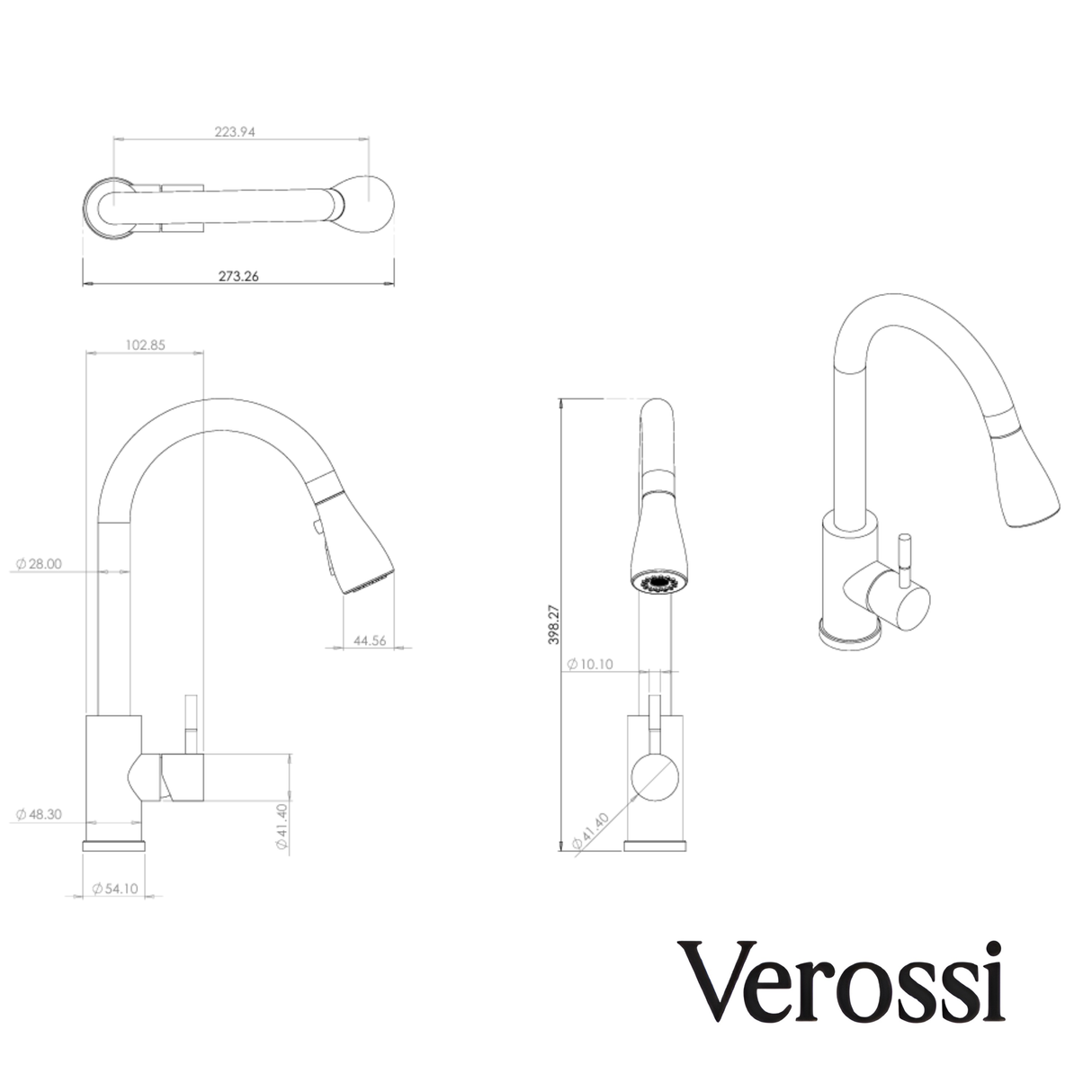 Verossi | Kitchen Sink Mixer with Pull out Spray | Polished Chrome