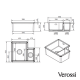 Verossi | Fireclay | 1.3 Bowl Undermount Kitchen Sink with Left Hand Main Bowl | Strainer wastes Supplied | 595x520mm | White Ceramic