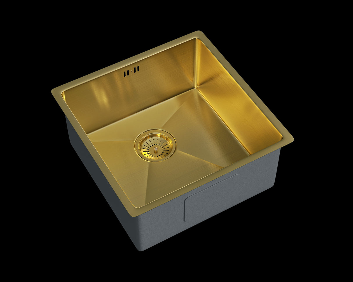 Verossi | Vrimo | 1.0 Bowl Stainless Steel Kitchen Sink | Inset or Undermounted | Strainer Waste Supplied | Gold Finish