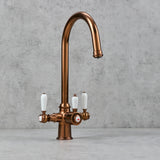 Verossi  | Vandisso | Traditional Cruciform Style 3 in 1 Instant Boiling Tap | White Ceramic Levers | Brushed Copper Finish