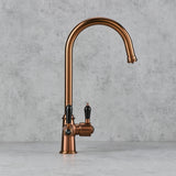 Verossi  | Vandisso | Traditional Cruciform Style 3 in 1 Instant Boiling Tap | Black Ceramic Levers | Brushed Copper Finish