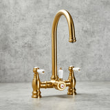 Verossi  | Versace | Traditional Bridge Style 3 in 1 Instant Boiling Tap | White Ceramic Levers | Brushed Gold Finish