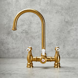 Verossi  | Versace | Traditional Bridge Style 3 in 1 Instant Boiling Tap | White Ceramic Levers | Brushed Gold Finish