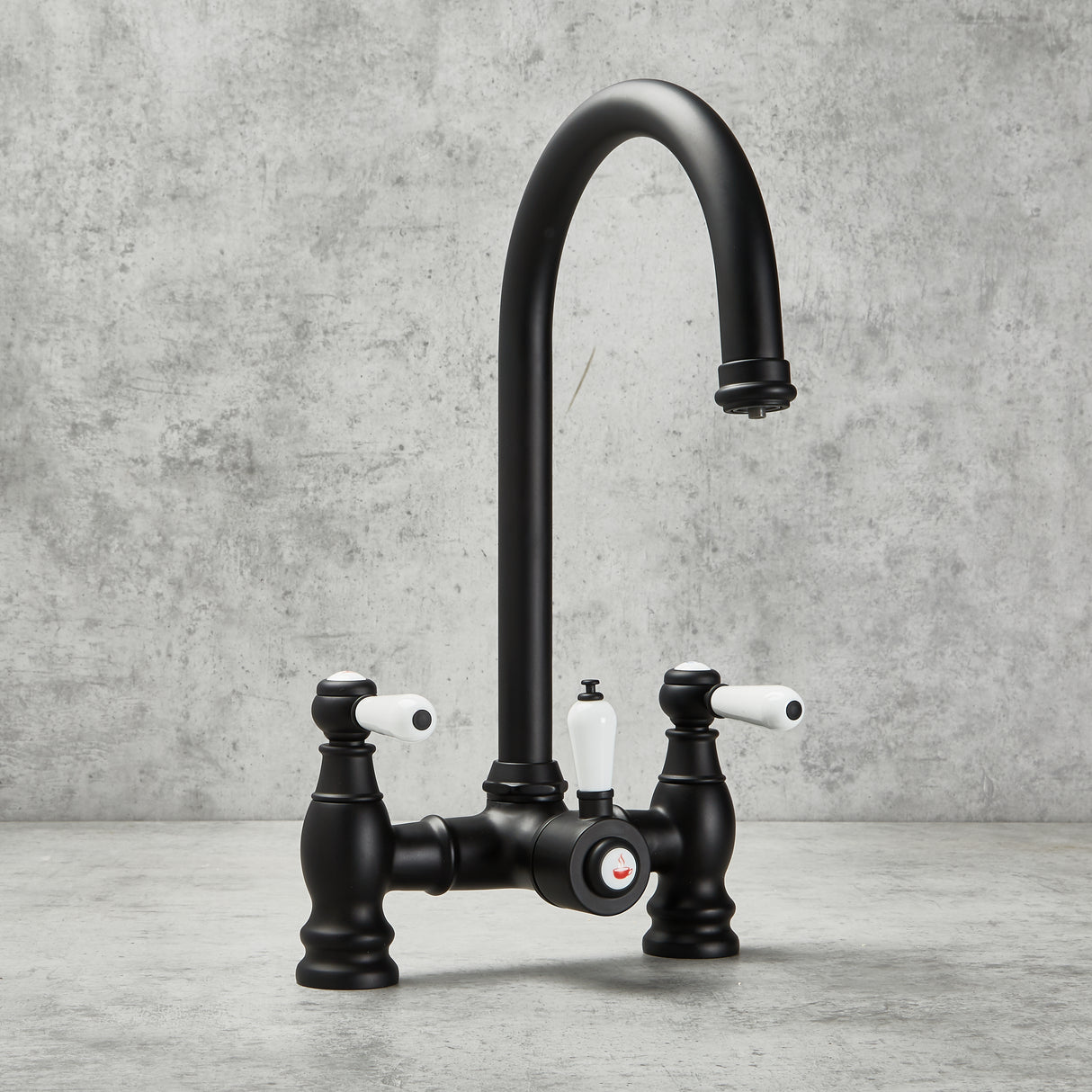 Verossi  | Versace | Traditional Bridge Style 3 in 1 Instant Boiling Tap | White Ceramic Levers | Matt Black Finish