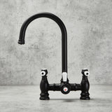 Verossi  | Versace | Traditional Bridge Style 3 in 1 Instant Boiling Tap | White Ceramic Levers | Matt Black Finish