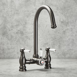 Verossi  | Versace | Traditional Bridge Style 3 in 1 Instant Boiling Tap | White Ceramic Levers | Gun Metal Finish