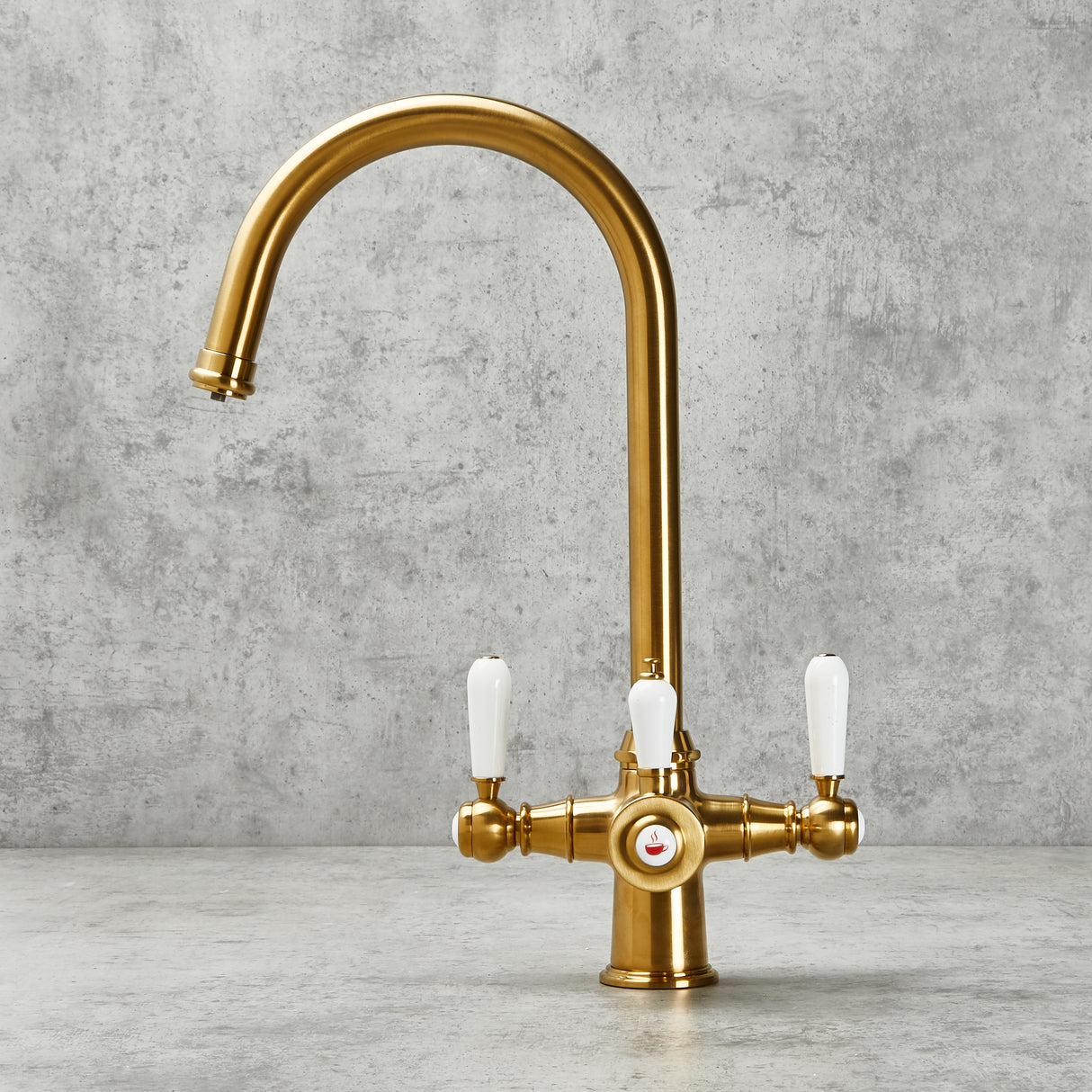 Verossi  | Vandisso | Traditional Cruciform Style 3 in 1 Instant Boiling Tap | White Ceramic Levers | Brushed Gold Finish