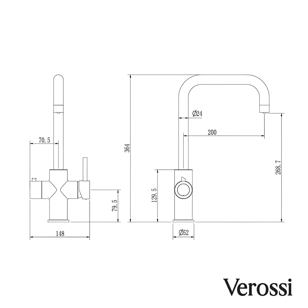 Verossi | Vamore | 3 in 1 Instant Boiling Tap | Brushed Gold Finish