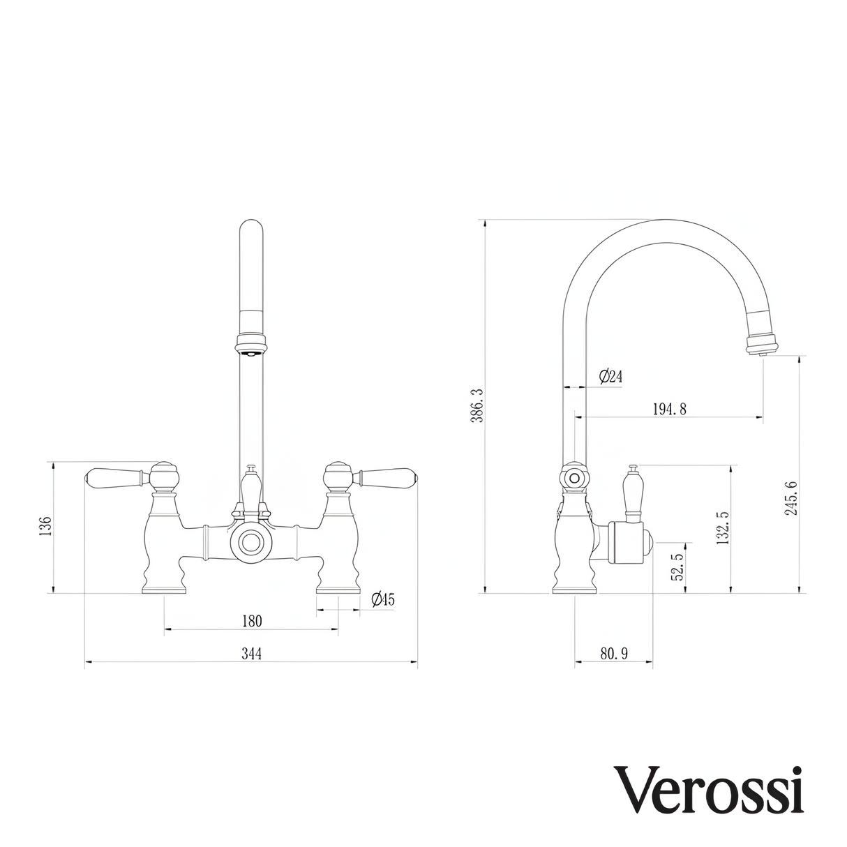 Verossi  | Versace | Traditional Bridge Style 3 in 1 Instant Boiling Tap | Black Ceramic Levers | Brushed Brass Finish