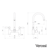 Verossi  | Versace | Traditional Bridge Style 3 in 1 Instant Boiling Tap | Black Ceramic Levers | Brushed Brass Finish