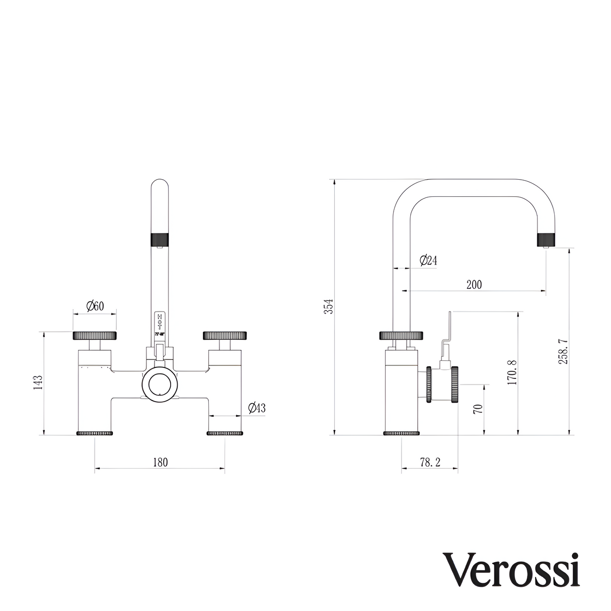 Verossi  | Vorisse | Industrial Bridge Style 3 in 1 Instant Boiling Tap | Brushed Gold Finish