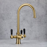 Verossi  | Vandisso | Traditional Cruciform Style 3 in 1 Instant Boiling Tap | Black Ceramic Levers | Brushed Brass Finish