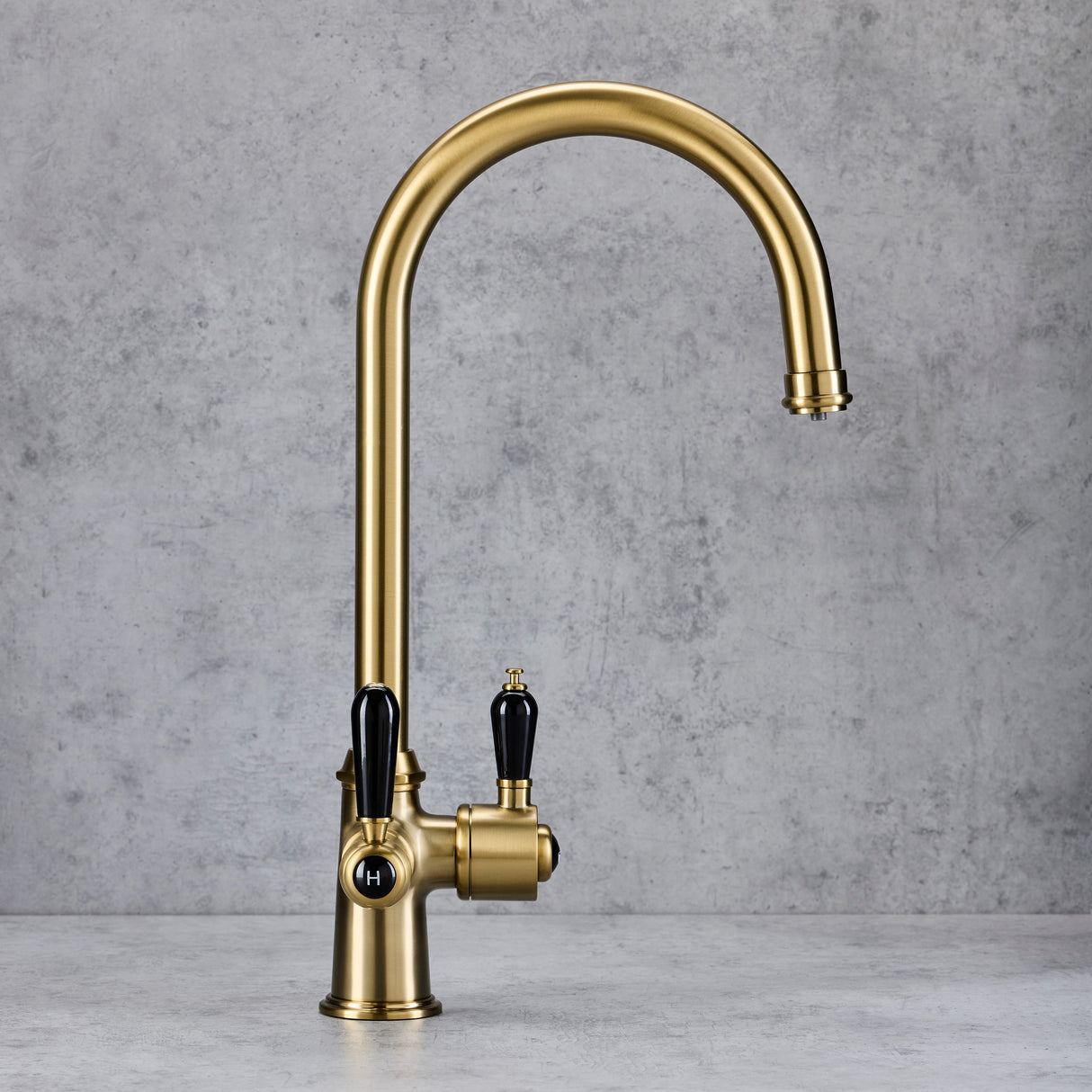 Verossi  | Vandisso | Traditional Cruciform Style 3 in 1 Instant Boiling Tap | Black Ceramic Levers | Brushed Brass Finish