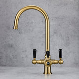 Verossi  | Vandisso | Traditional Cruciform Style 3 in 1 Instant Boiling Tap | Black Ceramic Levers | Brushed Brass Finish