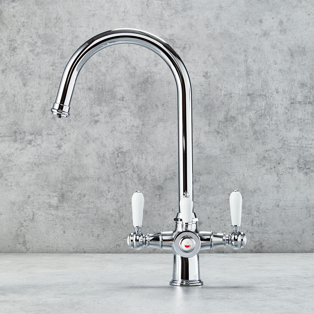 Verossi  | Vandisso | Traditional Cruciform Style 3 in 1 Instant Boiling Tap | White Ceramic Levers | Polished Chrome Finish