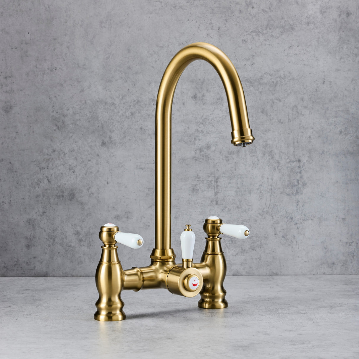 Verossi  | Versace | Traditional Bridge Style 3 in 1 Instant Boiling Tap | White Ceramic Levers | Brushed Brass Finish