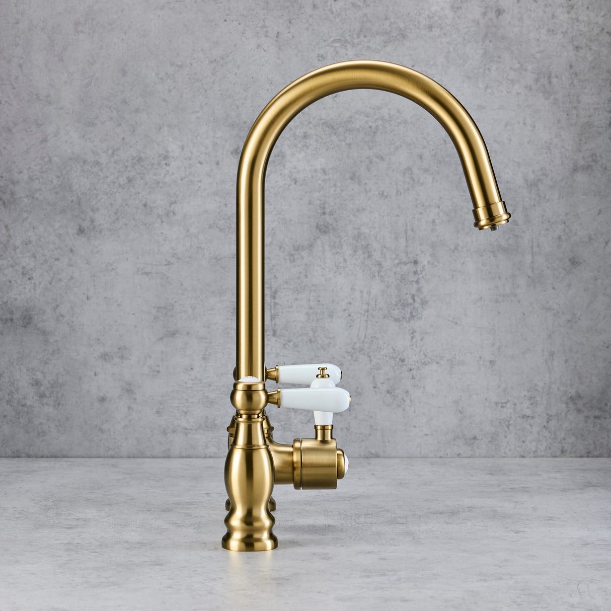 Verossi  | Versace | Traditional Bridge Style 3 in 1 Instant Boiling Tap | White Ceramic Levers | Brushed Brass Finish