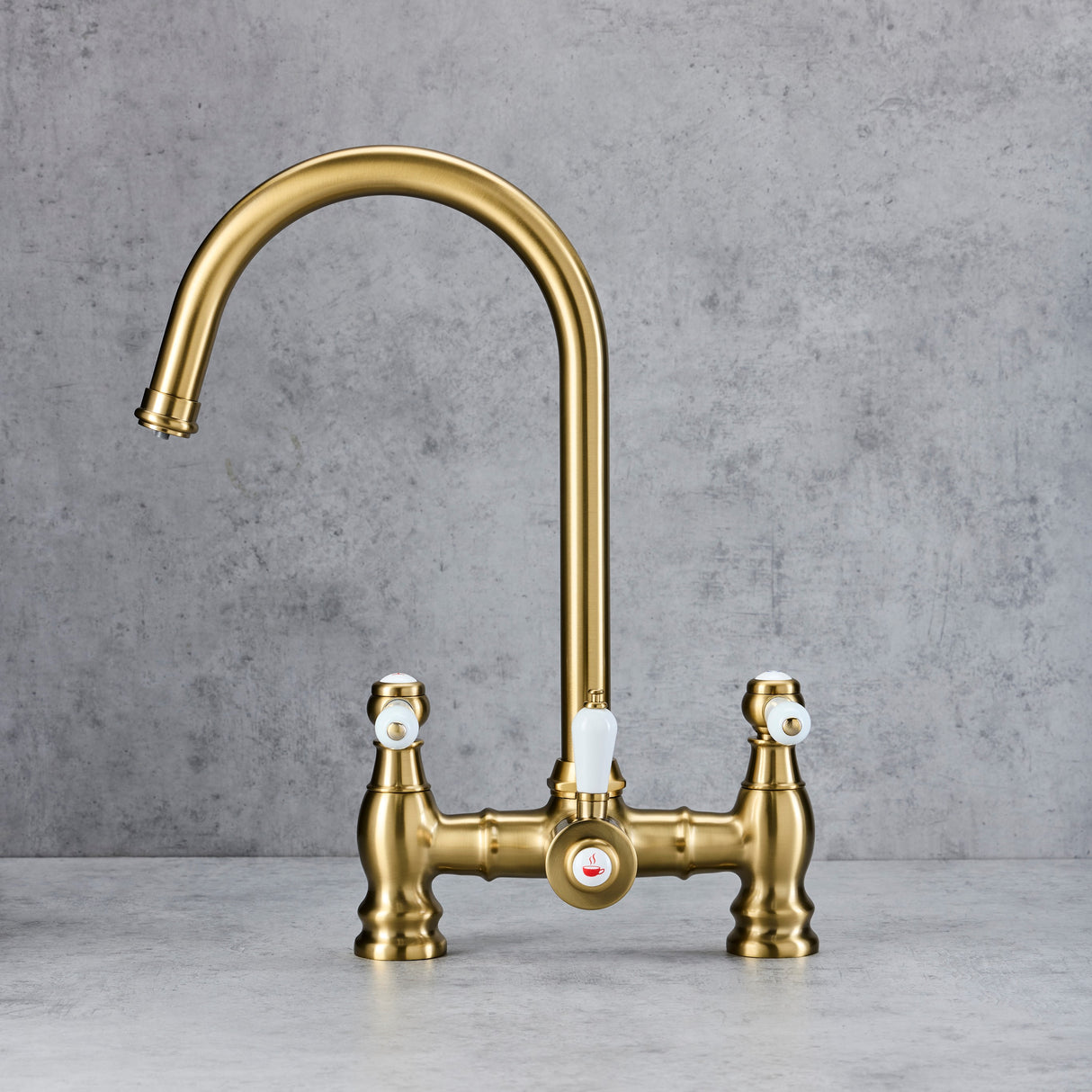 Verossi  | Versace | Traditional Bridge Style 3 in 1 Instant Boiling Tap | White Ceramic Levers | Brushed Brass Finish