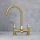 Verossi  | Versace | Traditional Bridge Style 3 in 1 Instant Boiling Tap | White Ceramic Levers | Brushed Brass Finish