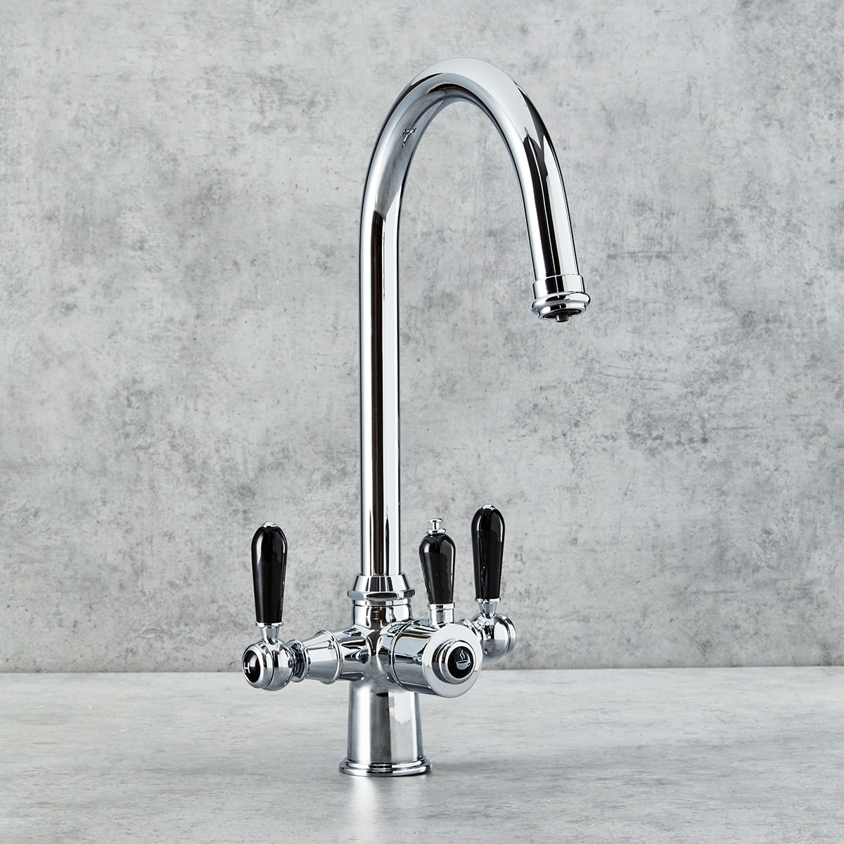 Verossi  | Vandisso | Traditional Cruciform Style 3 in 1 Instant Boiling Tap | Black Ceramic Levers | Polished Chrome Finish