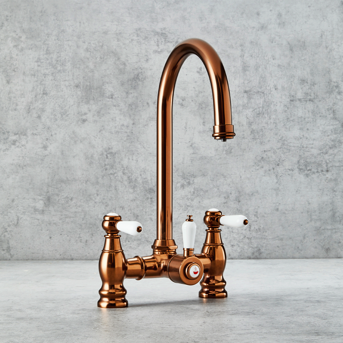 Verossi  | Versace | Traditional Bridge Style 3 in 1 Instant Boiling Tap | White Ceramic Levers | Brushed Copper Finish