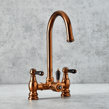 Verossi  | Versace | Traditional Bridge Style 3 in 1 Instant Boiling Tap | Black Ceramic Levers | Brushed Copper Finish