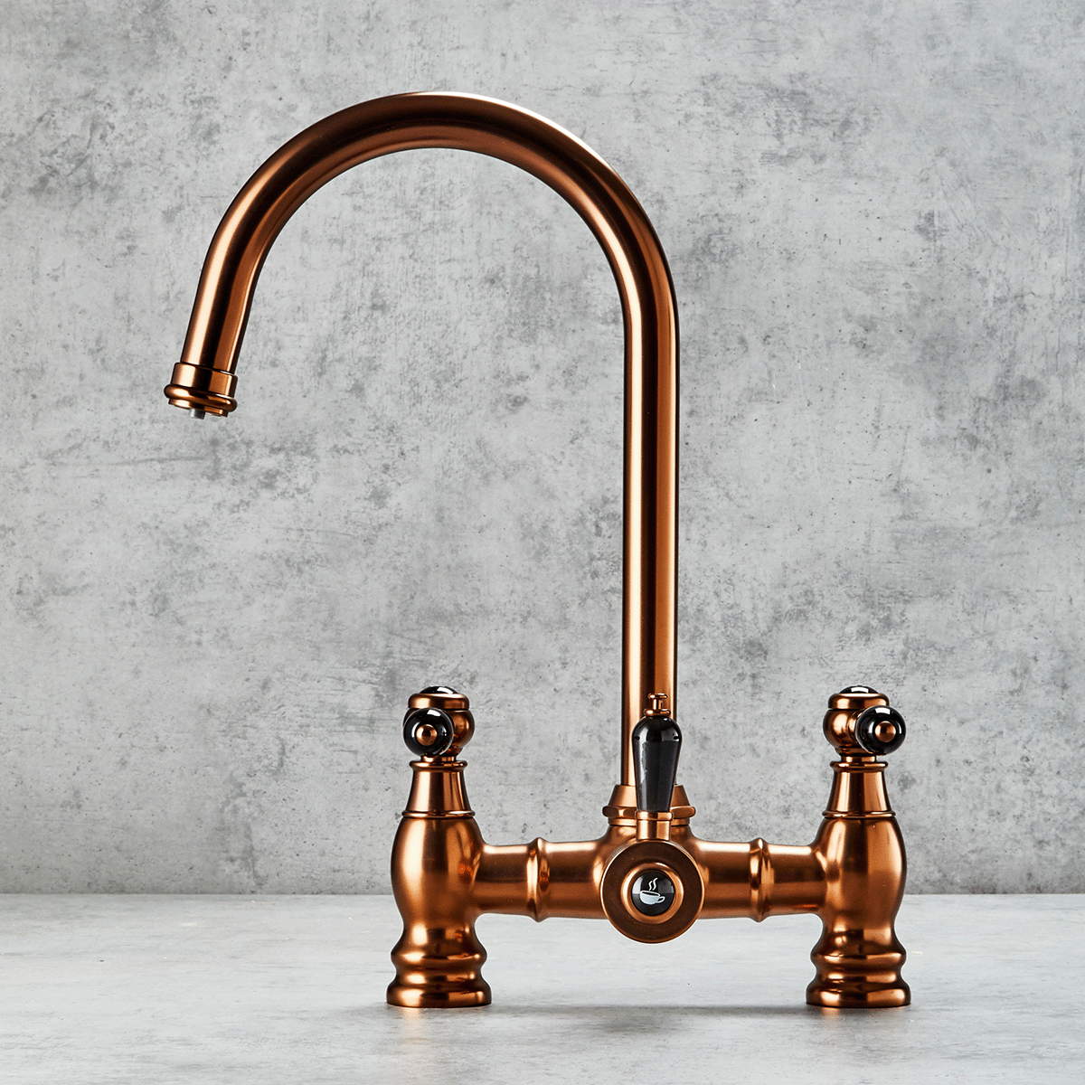 Verossi  | Versace | Traditional Bridge Style 3 in 1 Instant Boiling Tap | Black Ceramic Levers | Brushed Copper Finish