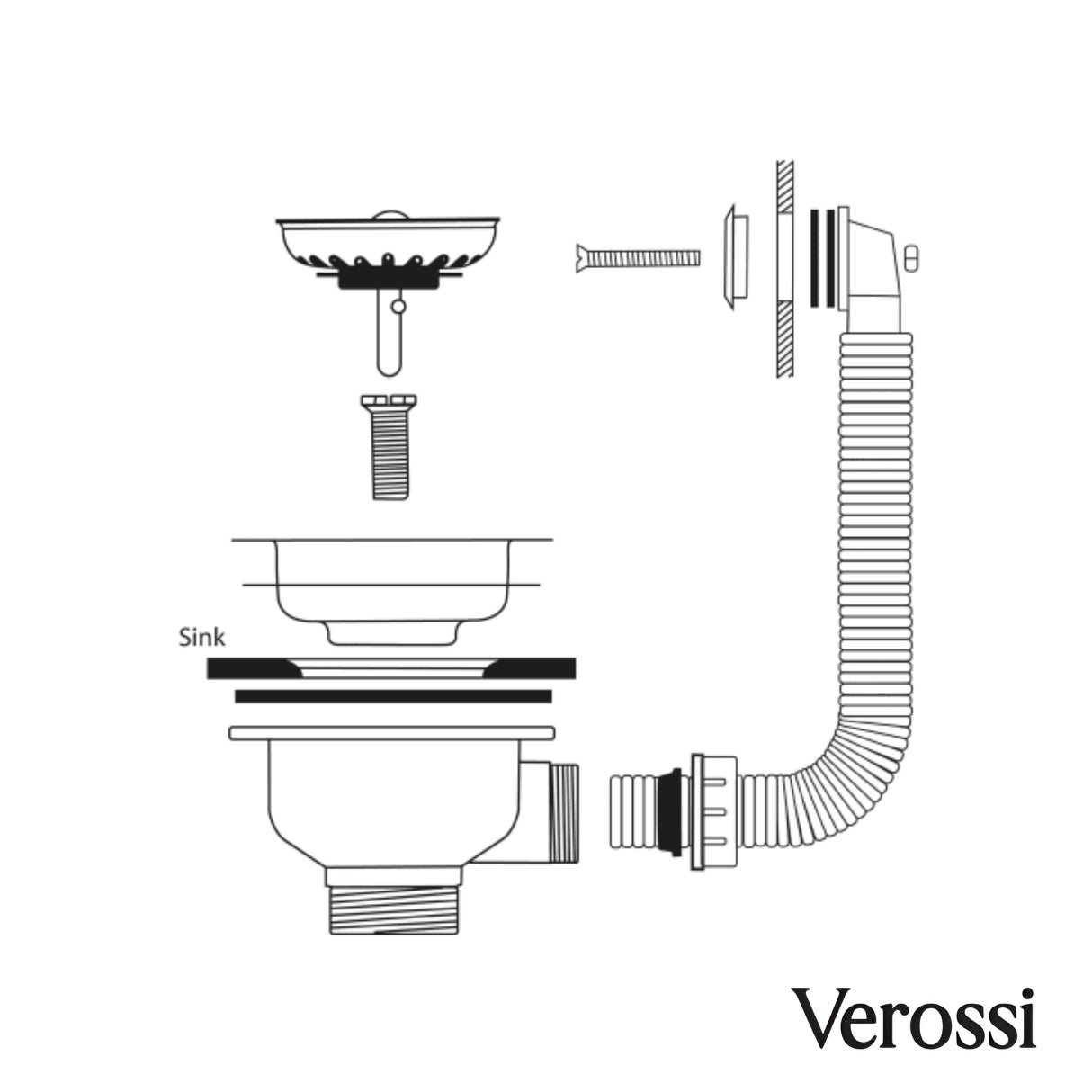 Elite | Basket Strainer Kitchen Sink Waste with Round & Rectangular Overflow Plates | Brushed Brass Finish