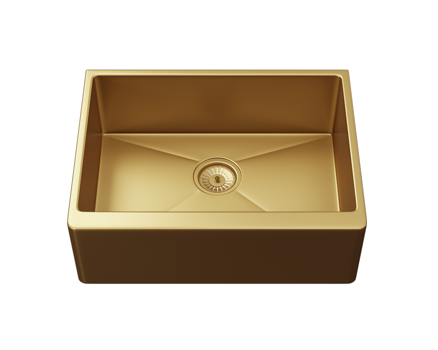 Verossi - Vrimo | 1.0 Bowl Stainless Steel Belfast Style Sink | Strainer Waste Supplied | Gold Finish